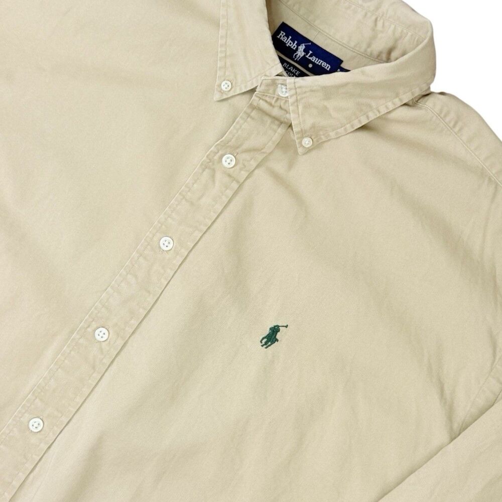 Ralph Lauren Shirt Mens 2XL Beige Blake Long Sleeve Collar Button Down Pony Logo - Picture 2 of 7